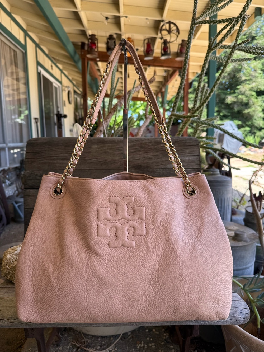 Tory Burch Thea Chain Slouchy Tote Rose